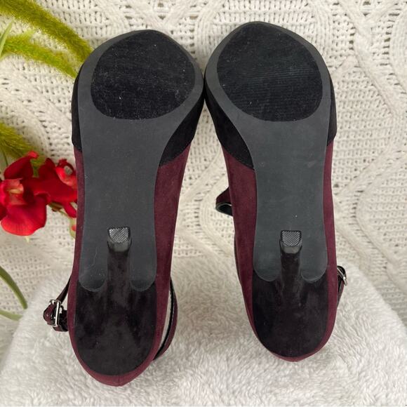 JUSTFAB Plum Black Color Block PHILPA Criss Cross Strap Stiletto Heel Pumps 10M - Picture 8 of 14